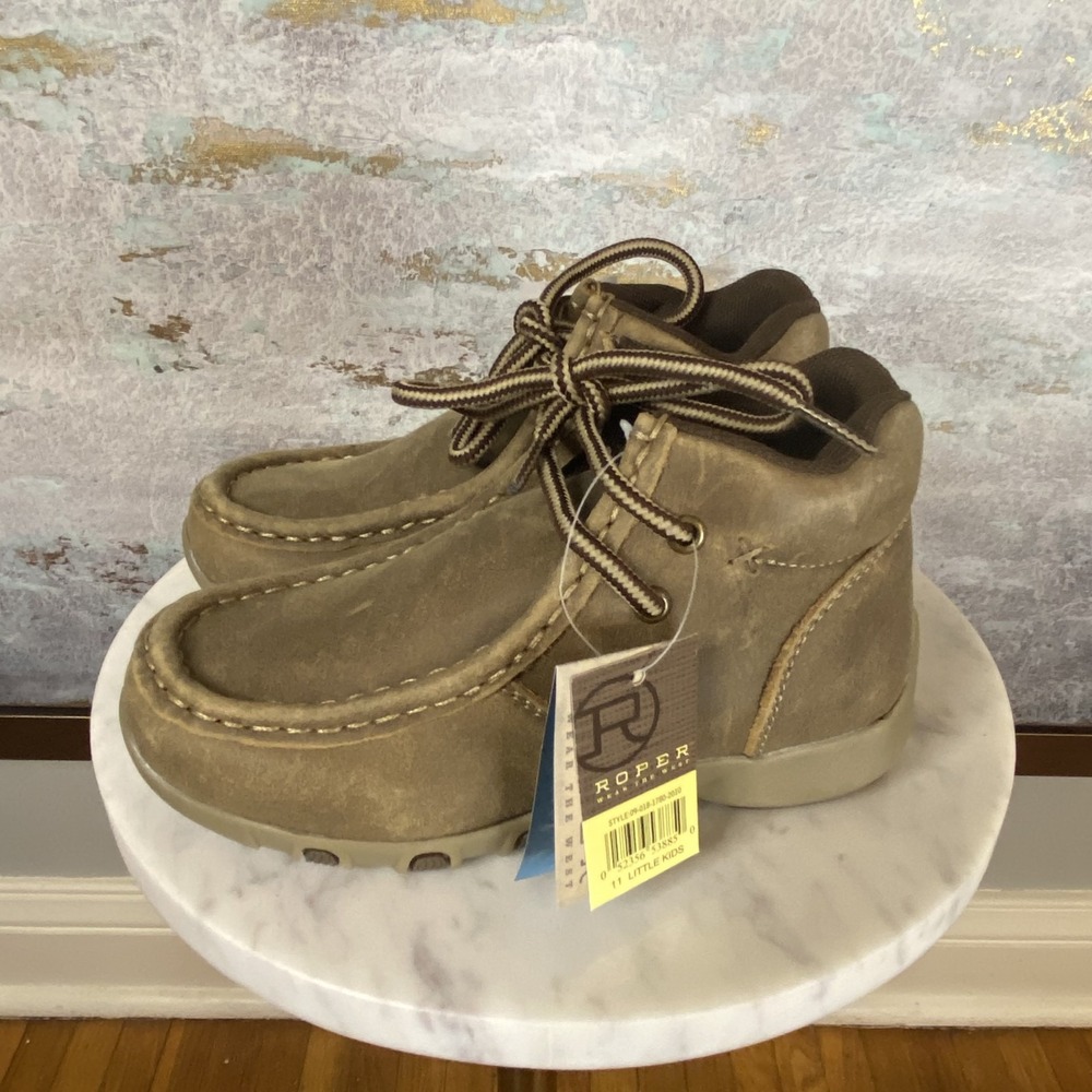 Roper Boots Moccasin Kids Size 11 Brown Moc Toe Lace Up Casual Western